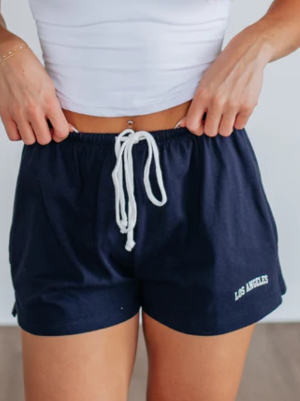 Brandy Melville Los Angeles Navy Women's Lounge Casual Shorts with Drawstring - Picture 2 of 7